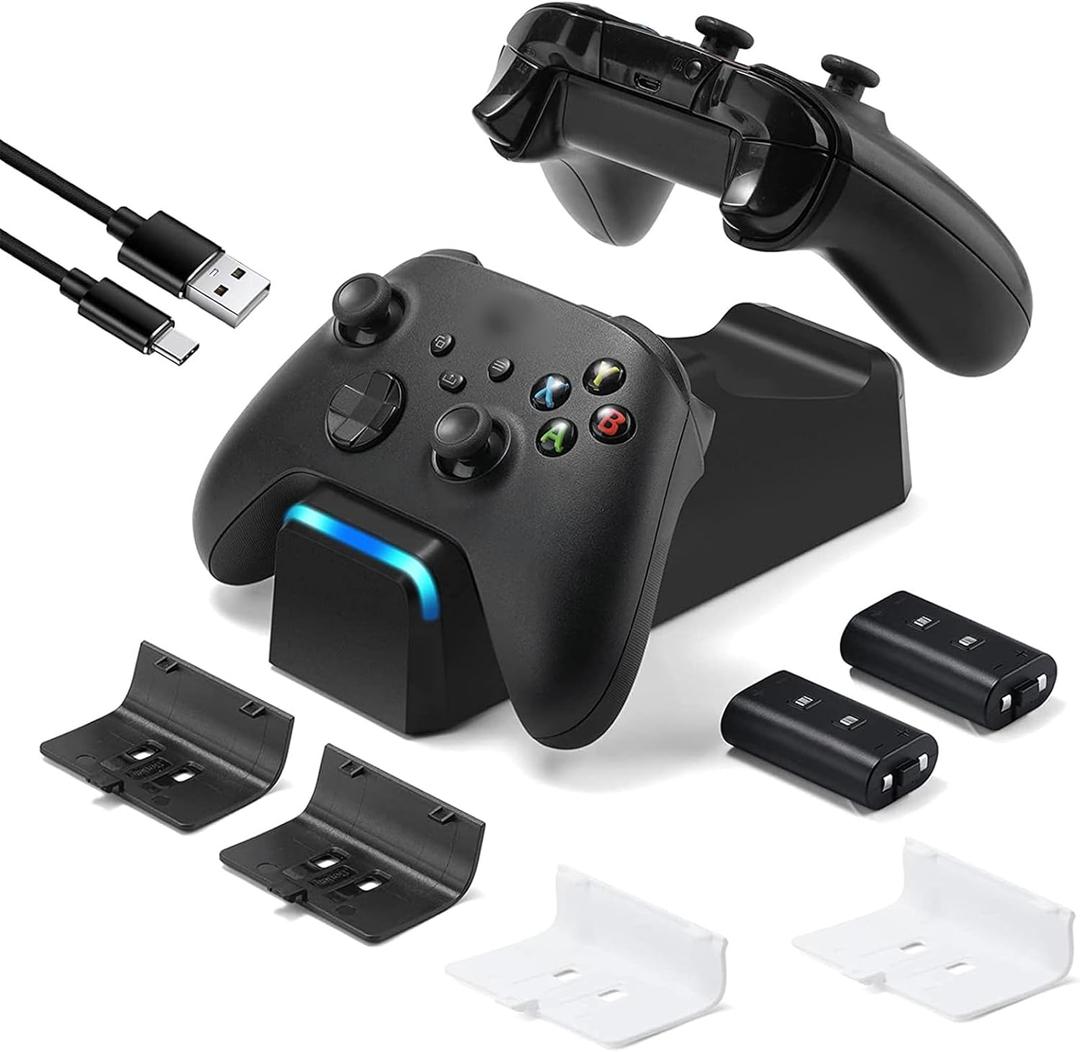 Dual Dock Charging Station Compatible with Xbox Series X/S, Xbox One/One X/One S Controllers, Efficient Xbox Controller Charger with 2 * 1100mah Rechargeable Controller Battery Packs, Black