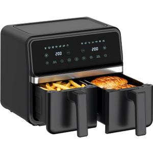 4QT+4QT Dual Basket Air Fryer - Digital Touchscreen, Smart Sync Finish, Auto Shutoff, 2 Independent Nonstick Dishwasher-Safe Frying Baskets - 8 Quart Digital Double Air Fryer
