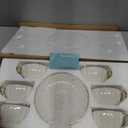 BTaT- Cappuccino Cups with Saucers 7 oz, Set of 6, White Porcelain Coffee Cup and Saucer Set for Latte with Golden Trim Design, Dishwasher Safe, Mocha, Tea, Au Lait, Flat White