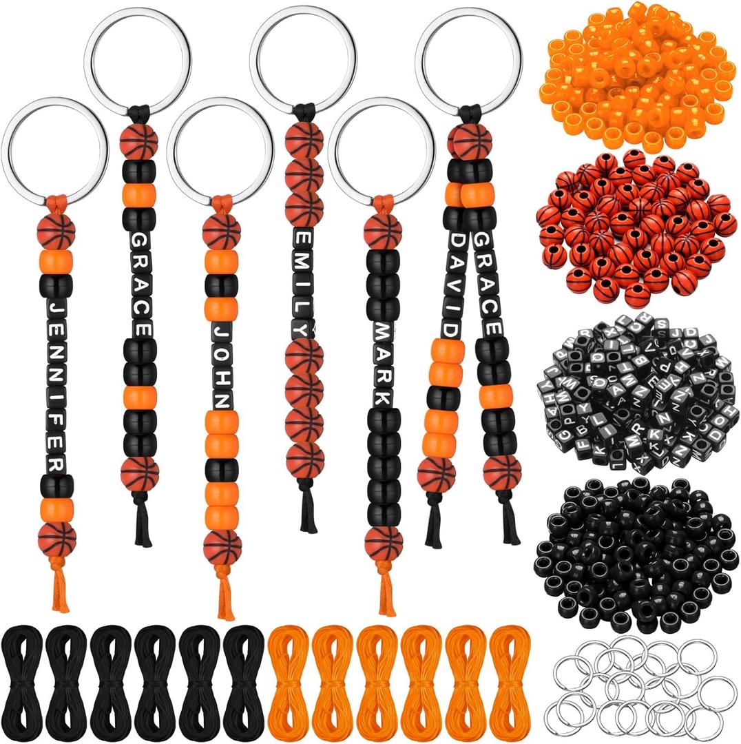 Landical 564 Pcs Basketball Keychain Making Kit DIY Basketball Bead Key Chain Set Craft Adjustable Sport Letter Bead Sport Theme Party Favor Gift Accessory Holiday Decoration for Adult(Vintage Color)