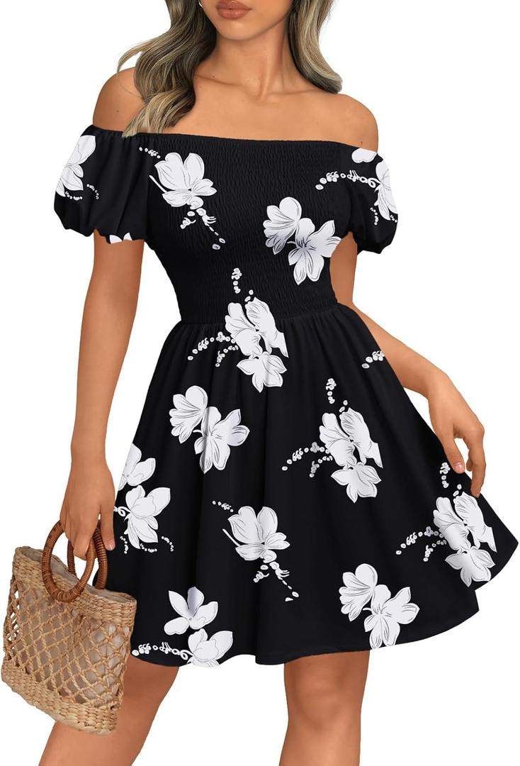 LILLUSORY Womens Beach Dresses 2025 Strapless Floral Casual Spring Summer Vacation Sundresses Boho Flowy Outfits Black M