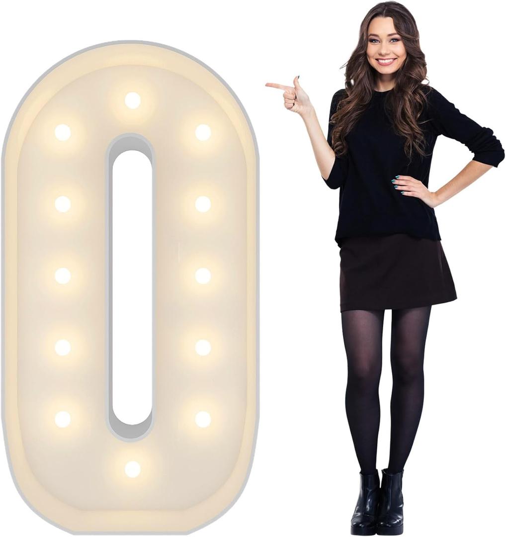 4FT Marquee Light Up Number Pre-Cut Frame Giant Marquee Numbers 0, Mosaic Numbers for Balloons, 20th 30th 40th 50th 60th Birthday Anniversary Decorations Party Decor