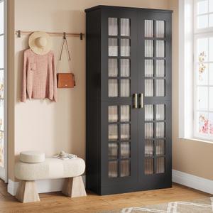 Tribesigns Tall Shoe Cabinet with Doors, 8-Tier Shoe Storage with Adjustable Shelves, Modern Shoe Organizer Shoe Rack Cabinet for Entryway, Hallway, Closet, Living Room, Black