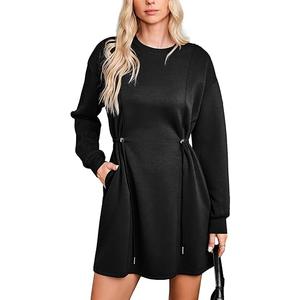 Dokotoo Women's Drawstrings Waistband Long Sleeves Crew Neck Sweatshirt Casual Mini Dress
Size 2XL