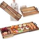 Lounsweer Acacia Large Charcuterie Board with Handles and Knife Set Expandable 19.6 to 36 Inch XL Wood Serving Tray Long Cheese Platter for Party Gatherings Entertaining House Gift(Double-Side Pull)