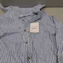 Womens Striped Button Down Shirts Lapel V Neck 3/4 Sleeve Casual Blouses Summer Loose Fit Tops, Size Small