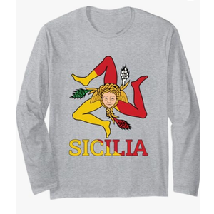 Sicilia, Sicily Trinacria Long Sleeve T-Shirt, Grey, Small 