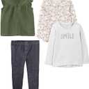 Simple Joys by Carter's baby-girls 4-piece Playwear Set (5T, Grey Smile/Indigo Wash/Olive/White Floral)
