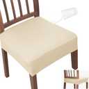 JQinHome Waterproof Dining Chair Seat Covers Set of 4 | Soft Removable Washable Chair Covers for Dining Room, Rear Gap Hook-and-Loop| Elastic Non-Slip, Full Rear Coverage | Beige