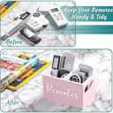 DRASTAR Remote Holder and Organizer - TV Remote Caddy for Table, Wooden Storage Organizer with Pink Accessories (2 Slots)