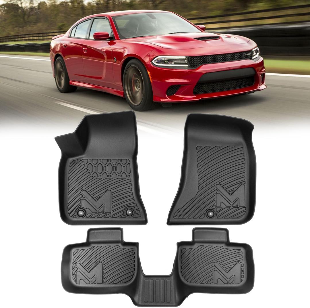 TPE Automotive Floor Mats & Cargo Liner for 2011-2023 Dodge Charger & Chrysler 300 (RWD) Rear-Wheel Drive ONLY, All Weather Cover Protection Waterproof Black Floor Liner Front & Rear Row Full Set
