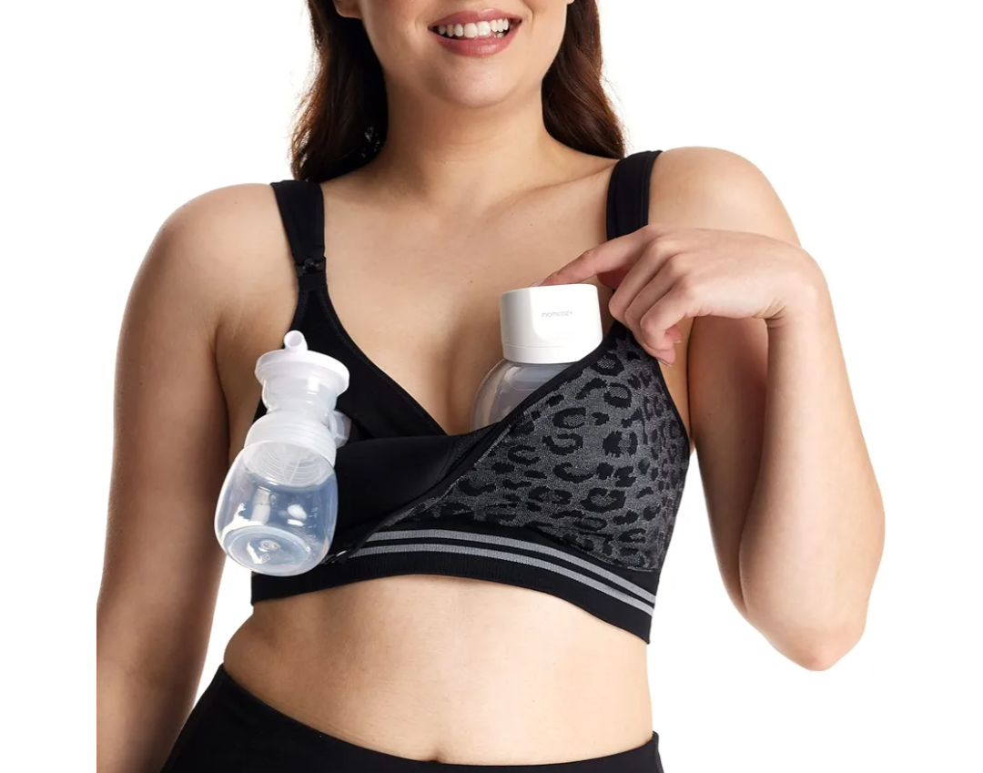 Momcozy Seamless Pumping Bra Hands Free, Fixed Padding Hands-Free Pumping & Nursing Bra, Wireless Comfort Pumping Bra, L