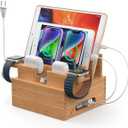 Pezin & Hulin Bamboo Charging Station for Multiple Devices, with Power Charger, Wire Cables 5 Pack, Compatible with Multi Phones & Tablet, for Earbuds & Smart Watch