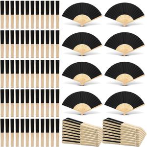Yinkin 160 Pack Folding Fans Bamboo Handheld Folded Craft Hand Japanese Chinese Fans for Weddings Bridal Dancing Church DIY Decoration Women Gift Party Favors (Black)