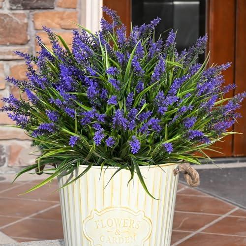 Waipfaru 20 Bundles Artificial Plants Outdoor, Fake Flowers UV Resistant Outdoor Fake Plants, Faux Lavender Shrubs for Window Garden Patio Hanging Planter Pathway Front Porch (Purple)