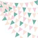 32Ft Pink Green Gingham Camp Bride Banner Green Pink Plaid Checkered Fabric Triangle Flag Pennant Garland Streamers for Camping Bachelorette Glamping Baby Shower Wedding Birthday Party Decorations