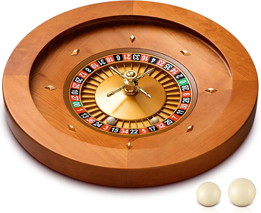 Leyndo 20 Inch Wooden Roulette Wheel with 4 Roulette Balls Casino Grade Precision Bearings Roulette Wheel Turntable Leisure Table Games for Home Professional Use or Night Party, Party Game