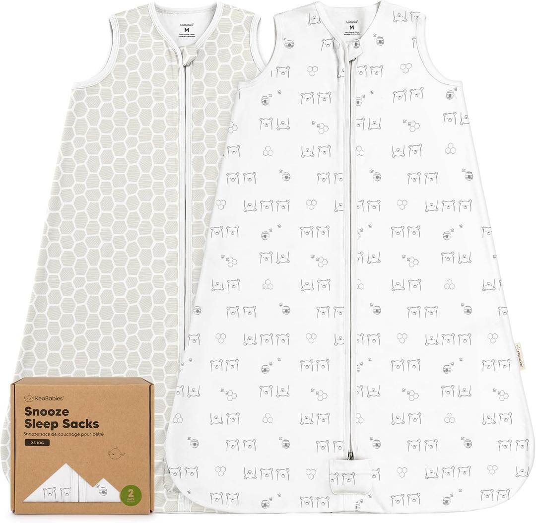 2-Pack Baby Sleep Sacks,Zipper Wearable Blanket - 0.5TOG Organic Cotton,Lightweight,Soft Cozy Toddler Sleeping Sack 6-12 months, Easy to Wear Large Newborn Transition Swaddles Sleepsacks (BumbleBear, M)
