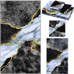 Preboun 3 Pack Black Marble Bathroom Towels Set Gold Line Hand Towels Black Bath Towels Gold Crack Dish Towels Absorbent Fingertip Towel for Bathroom Kitchen Hotel Beach Gym SPA