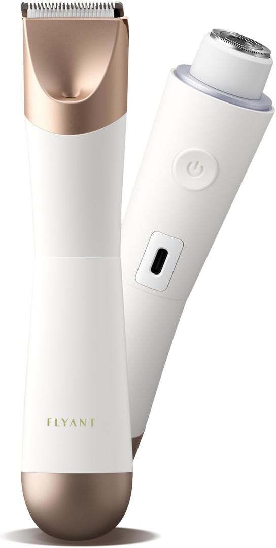 Bikini Trimmer for Women, 2 in 1 Electric Shaver for Women, Pubic Hair Trimmer Waterproof IPX7 with LED, Bikini Razor for Leg Arm Underarm Bikini Area, Pull Bows Gift Box for Friends - Shell White