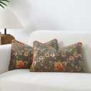 JUSPURBET Boho Floral Pillow Covers 16x24 Inch Set of 2 Chenille Lumbar Throw Pillow Covers with Piping for Couch Bed Soft Textured Cushion Cases for Farmhouse Rustic Decor,Gray