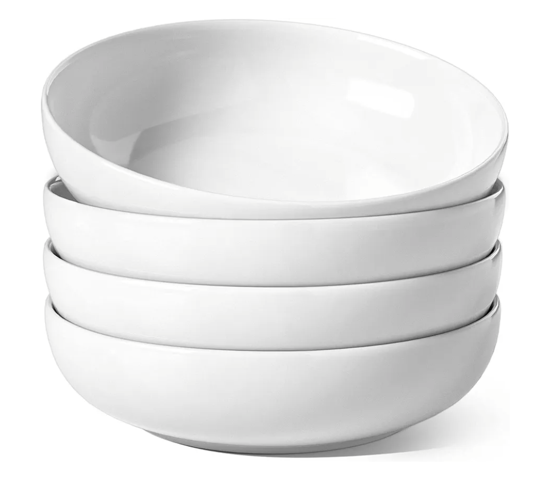 LE TAUCI Pasta Bowls 45 oz, Salad Bowls Set for Serving Soup, Pasta, Noodle, Dinner, Large Kitchen Bowl Plates, Microwave Safe - 8.5 Inch, Set of 4, White