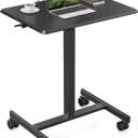Sweetcrispy Small Mobile Rolling Standing Desk - Overbed Table, Teacher Podium with Wheels, Adjustable Work Table, Rolling Desk Laptop Computer Cart for Home, Office, Classroom, Black
