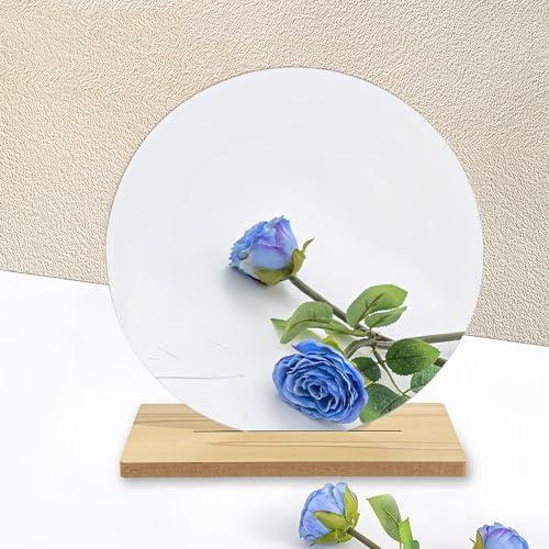 Funny live Aesthetic Room Decor Desk Mirror, Irregular Acrylic Mirrors with Wooden Stand for Living Room, Office, Locker, Vanity, Bedroom, Wall Eclectic Decor (Acrylic Round Mirror)