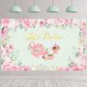 Tegeme 6 x 3.6 ft Tea Party Backdrop Decorations, Pink Floral Tea Decor Banner, Let's Partea Photo Background for Baby Bridal Shower Birthday Party Supplies(Light Green)