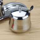 300ml Stainless Steel Sugar Bowl Coffee Seasoning Jar Condiment Pot Spice Container Canister Cruet with Lid and Spoon (Steel cover)