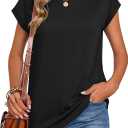 Zeagoo Womens Tops Summer Casual Cap Sleeve Tshirts Shirts Business Dressy Spring Fashion Outfits Trendy Clothes (Black, L)