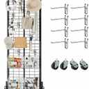 Urban Deco Grid Wall Panel Display Stand, 2.2' x 6.2' FT Gridwall Panel with Extra 8 Hooks, Craft Show Display Rack Black Metal Grids Standing Wire Rack for Retail Merchandise