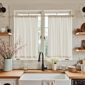 jinchan Beige Linen Kitchen Curtains 45 Inches Farmhouse Cafe Curtains Light Filtering Flax Country Rustic Bathroom RV 2 Panels Crude