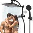 Hibbent All Metal Shower Head,10'' High Pressure Rain Shower Head/Handheld Showerhead Combo, 16'' Adjustable Arc-shaped Shower Extension Arm, 7-Spray, 71'' Hose Adhesive Showerhead Holder, Matte Black