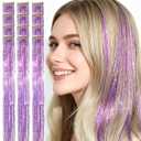 Clip In Hair Tinsel,Purple Tinsel Hair Extensions, 80 Strands Each Pc 24 Inches Very Cute Violet Hair Strands for Women Cosplay Party Christmas Daily Use