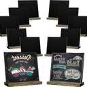 12 Pack Mini Tabletop Chalkboard Sign with Base Stand, 5 X 6 Inch Vintage Wooden, Ideal for Table Numbers, Food Signs, Message Boards, Party Decorations, Event Supplies