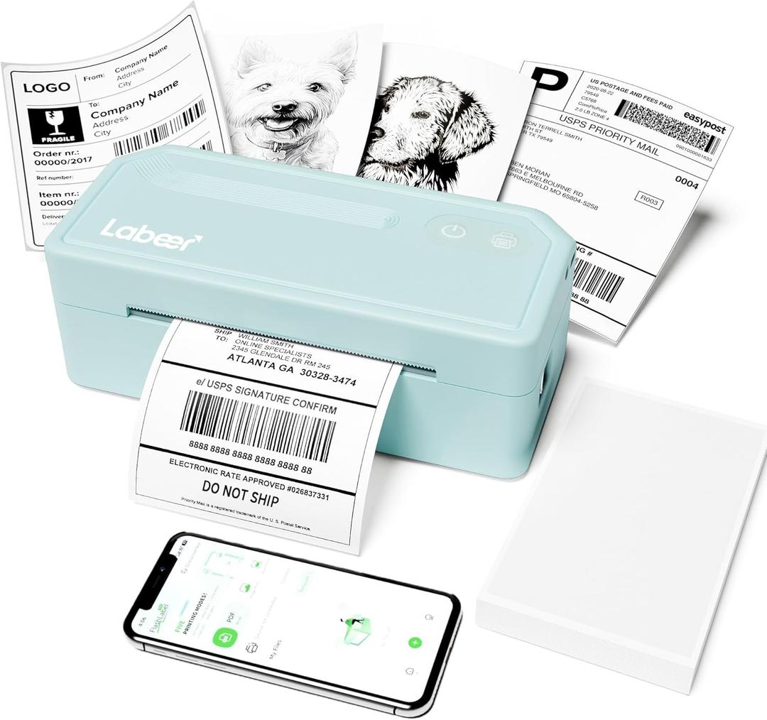 Labeer Bluetooth Thermal Label Printer, 4x6 Wireless Label Printer for Shipping Packages, Small Business Office or Home, Compatible with Windows, Mac, Android, iOS, Shopify, Etsy, UPS (Green)