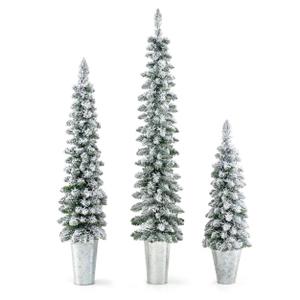 Set of 3 Pre-Lit Snow Flocked Artificial Christmas Trees Indoor Holiday Decoration