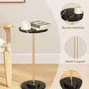Round Side Table, Small Drink Table for Small Spaces, Modern Accent End Table with Metal Leg for Living Room, Bedroom, Corners, and Office (Black Marble)