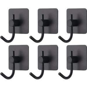VAEHOLD 6 Pack Adhesive Wall Hooks, Heavy Duty Sticky Holder Aluminum Towel Hooks for Hanging Coat, Hat, Key, Clothes, Closet Hook Wall Mount for Kitchen, Bathroom, Office (Black)