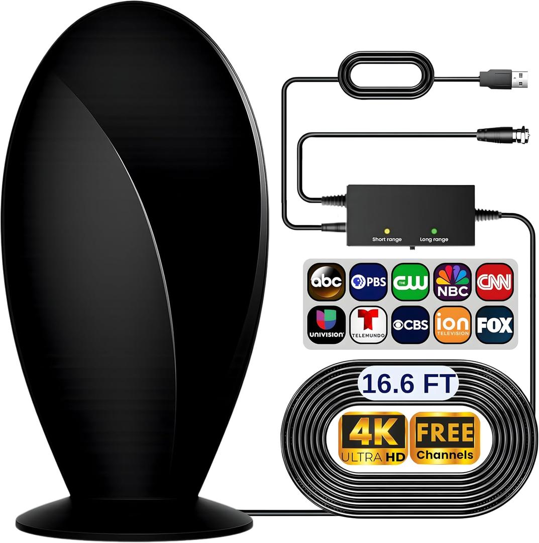 2026 Antenna for Smart TV and Older TV, Long Range 360 Reception TV Antenna Indoor with Amplifier Signal Booster, Digital TV Antenna for Local Channels with 4K 1080P Quality (CurvePlate)