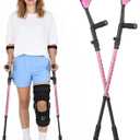 Ergonomic Forearm Crutches Spring Assist Crutches for Adults,Comfortable and Height Adjustable Arm Crutches Forearm with Anti-Slip Base,Walking Crutches with Cuffs (Pink)