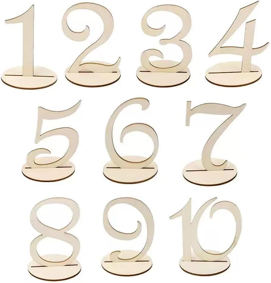 Wooden Wedding Table Numbers 1-10 with Stands,Table Numbers For Wedding Reception Decorations, Tables Number Cards 1-10 With Head, Paper Tables Markers For Restaurant, Events