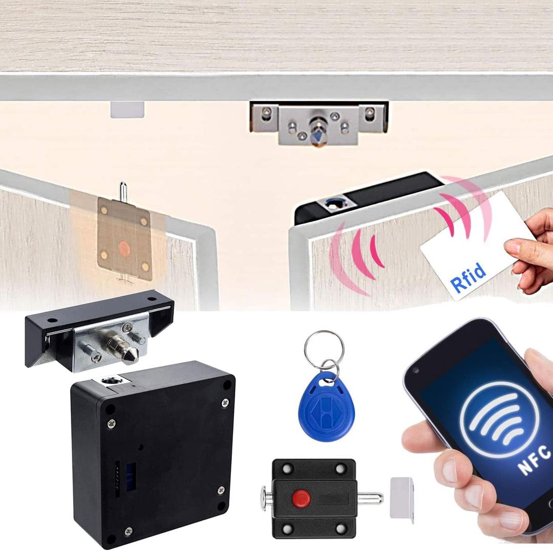CODACE Electronic DIY Cabinet Lock, Smart NFC RFID Lock with Slide Latch for Double Hidden Door Cabinet Drawer Wooden Cupboard