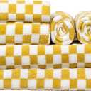 Checkered Bath Towels Set of 6 Large, Microfiber Shower Towels * 2 (55 * 28 in), Hand Towels * 4 (29 * 14 in),Towels for BathroomPoolHotelSpa, Soft Absorbent Quick-DryYellow