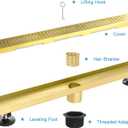 Linear Shower Drain, 32 inch Gold Drain with Removable Grate Cover, Brushed 304 Stainless Steel Shower Floor Drain, Linear Drain with Hair Strainer and Adjustable Feet