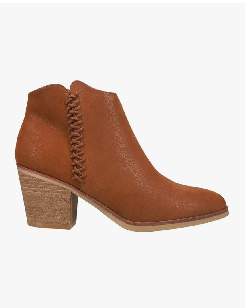 MIA Womens Lasso Round Toe Zippered Casual Boots Ankle Mid Heel 2-3" - Brown