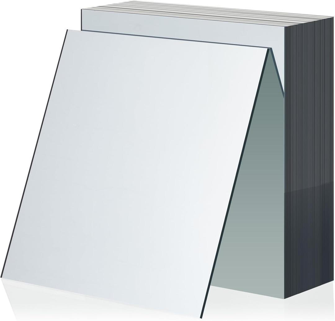 Soaoo Square Glass Mirror Tiles 6 Inch Square Mirror Mosaic Panels Glass Tile Craft for DIY Crafts Projects Supplies Decoration Centerpieces Home Wall Table Ceiling Decor(50 Pcs)
