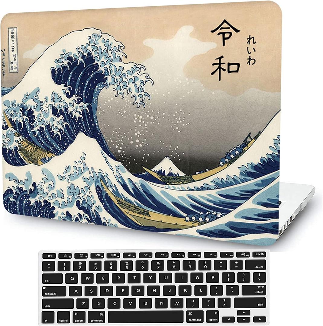 Japan Wave Hard Case Compatible with MacBook Air 13 Inch Case 2021 2020 Release A2337 M1/A2179 with Retina & Touch ID, AMCJJ Kanagawa Plastic Hard Shell Cover & Keyboard Cover & Screen Protector