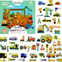 Construction Site Fridge Magnets for Toddlers, 50 PCS Refrigerator Magnets for Kids, Create a Scene Magnetic Play Sticker Book Travel Game Educational Toys for Kids